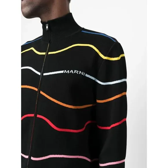 $1,100 MARNI Intarsia Logo Virgin Wool Sweater Men's 52 Multicolor